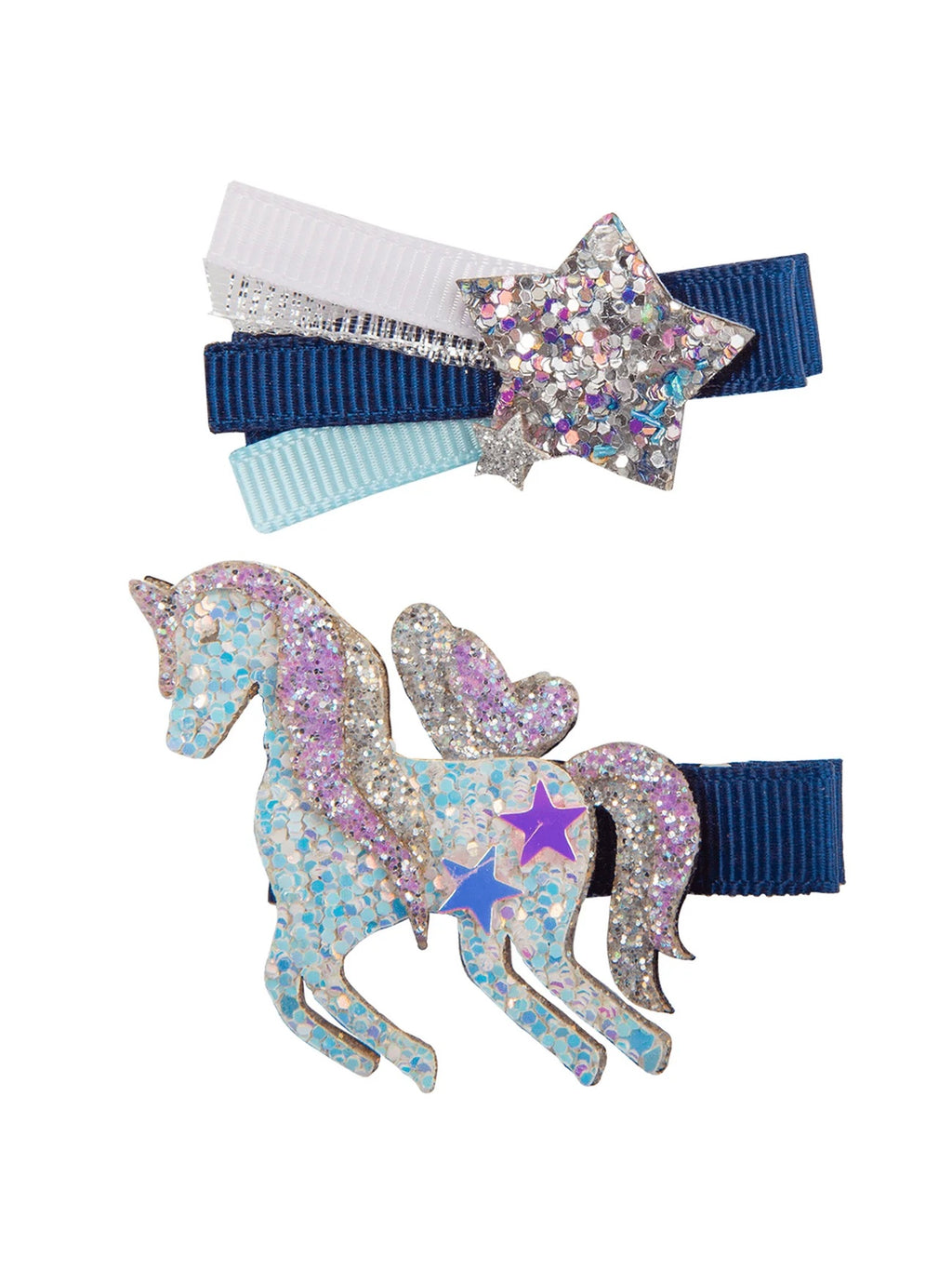 Navy Unicorn Star Hairclips