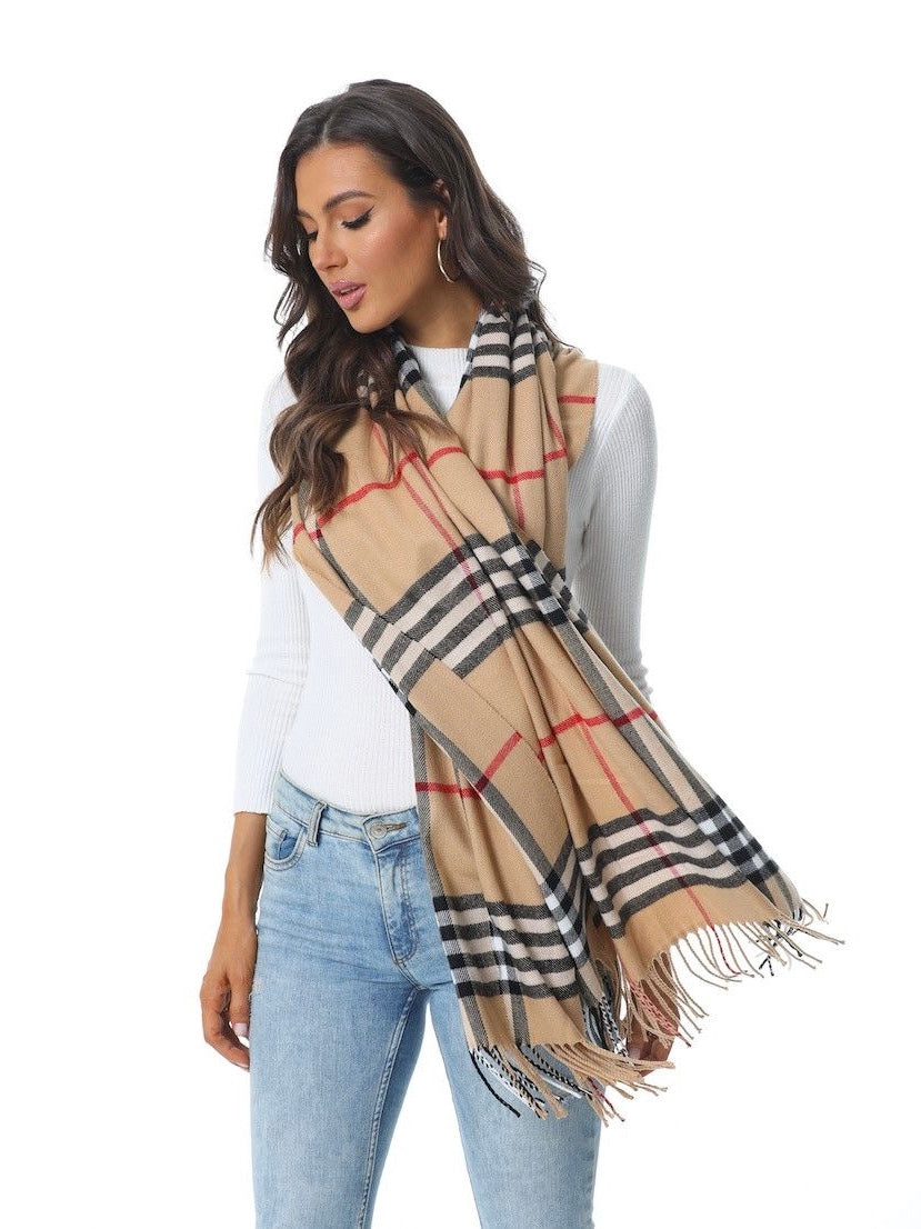 Beige/Black Plaid Scarf