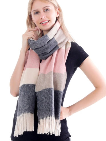 Pink/Grey Striped Scarf