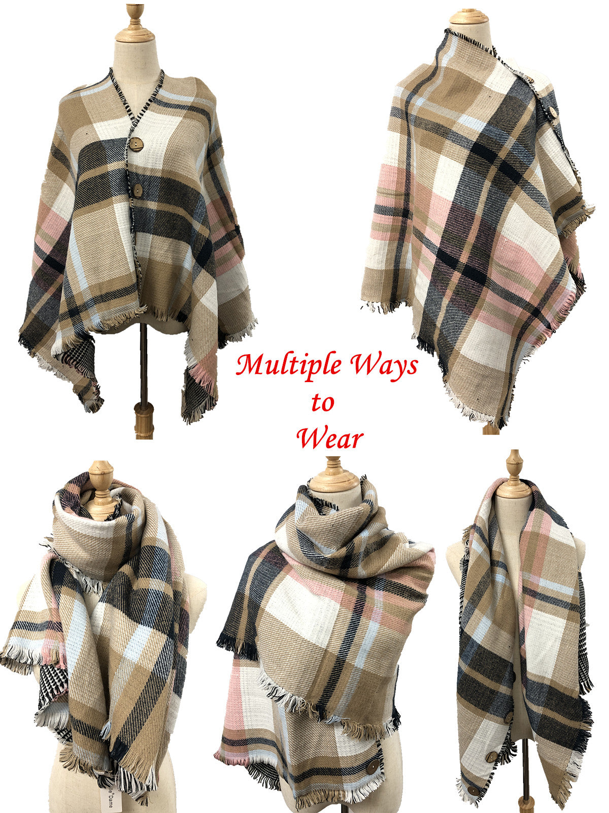 Reversible Poncho- Plaid/Houndstooth