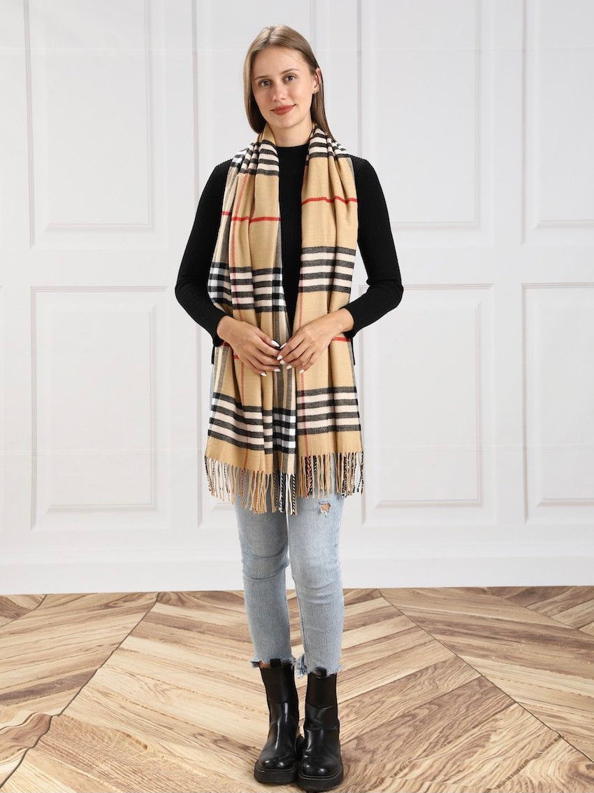 Beige/Black Plaid Scarf