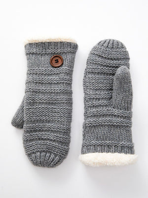 Fleece Knit Mittens with Button