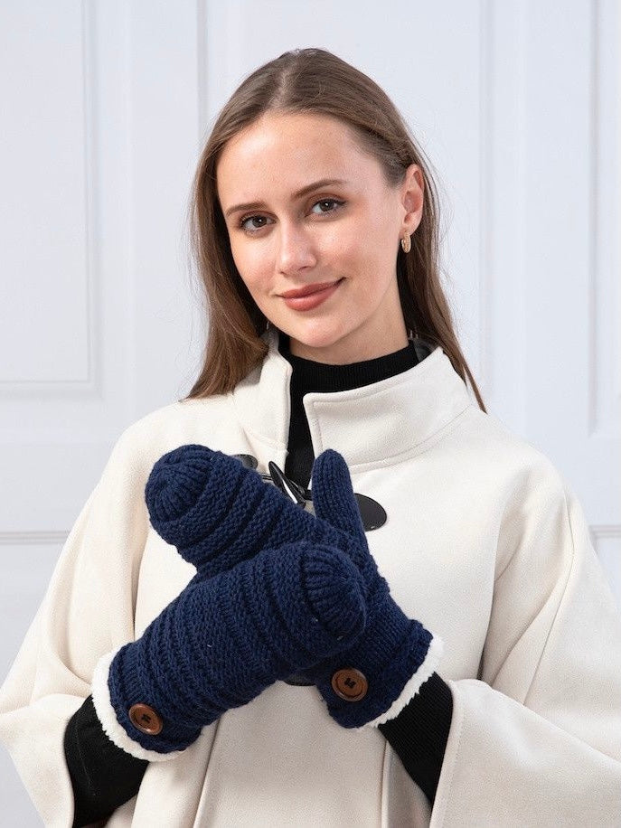 Fleece Knit Mittens with Button