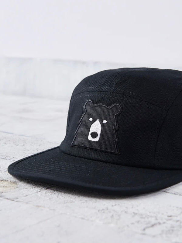 5 Panel Black/Black Bear Hat