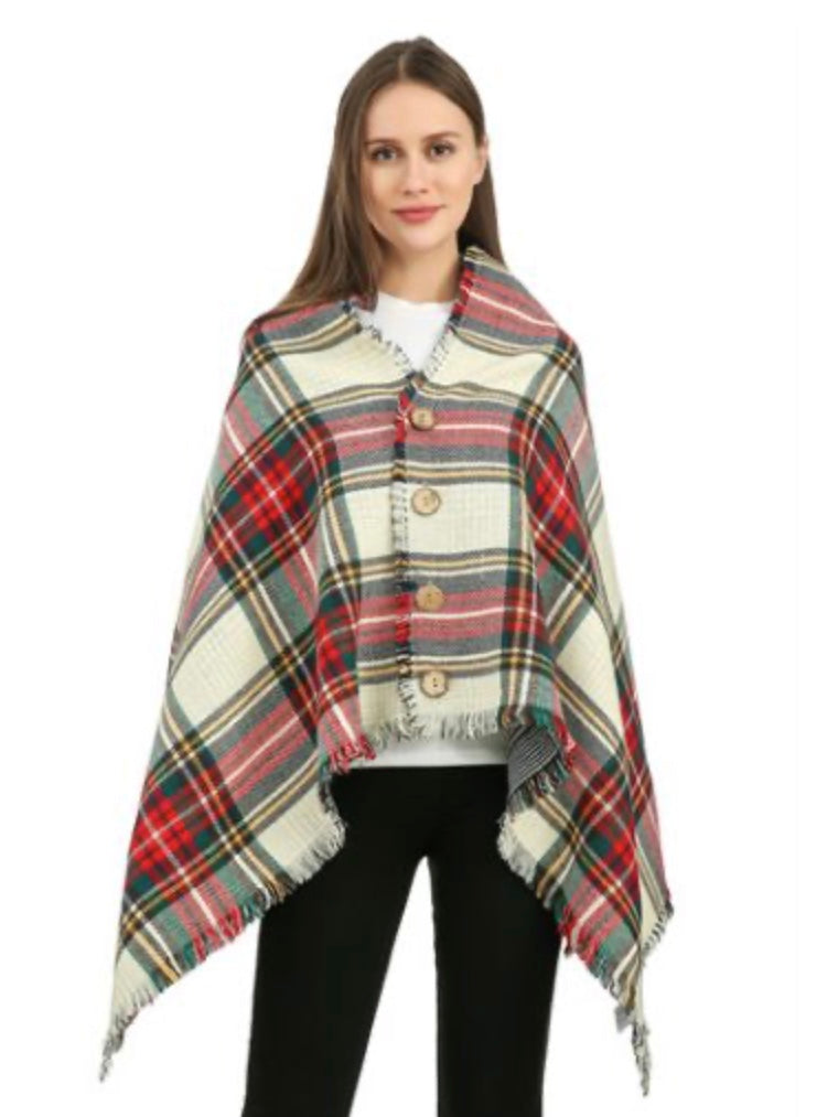 Reversible Poncho- Red Plaid