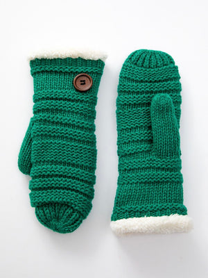 Fleece Knit Mittens with Button