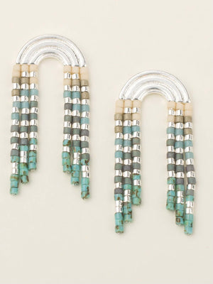 Miyuki Rainbow Fringe Earrings- Turquoise/Silver