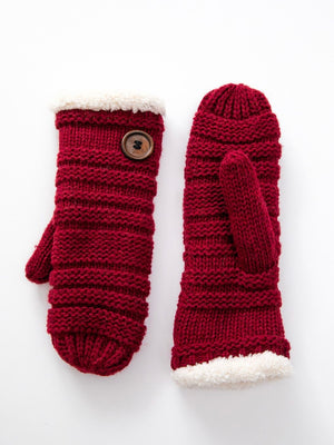 Fleece Knit Mittens with Button