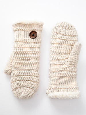 Fleece Knit Mittens with Button