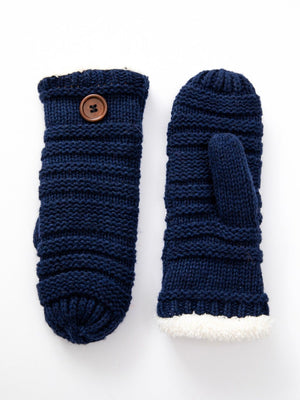 Fleece Knit Mittens with Button