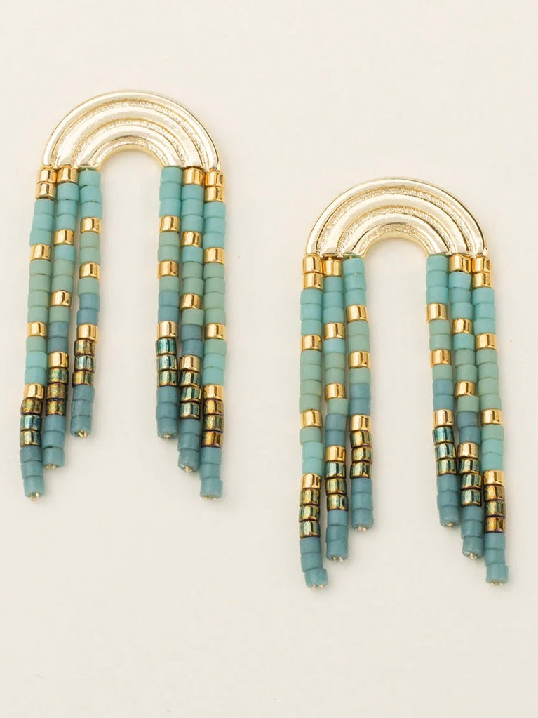 Miyuki Rainbow Fringe Earrings- Turquoise/Gold