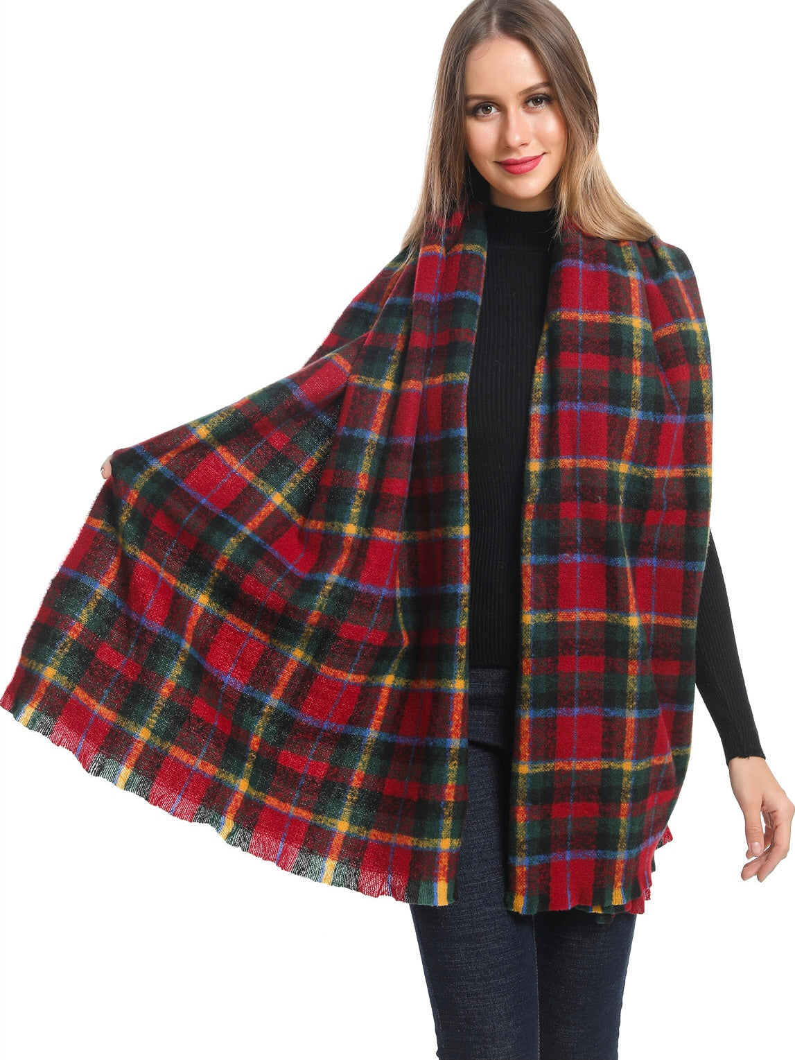 Dark Red Plaid Scarf