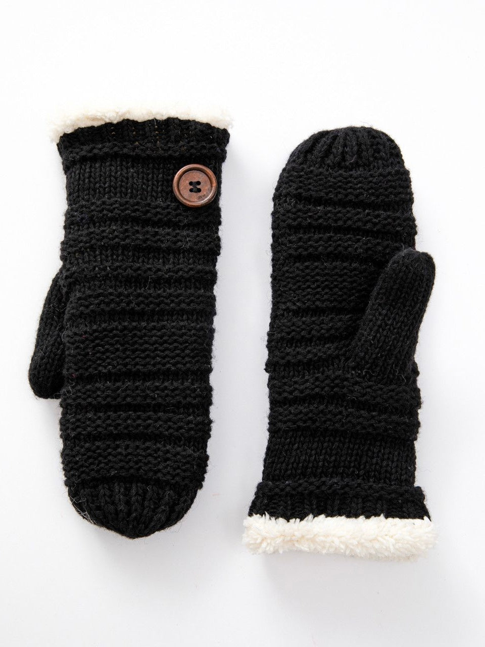 Fleece Knit Mittens with Button