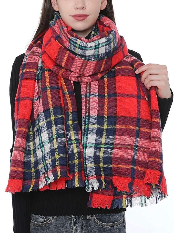 Bright Red Plaid Scarf