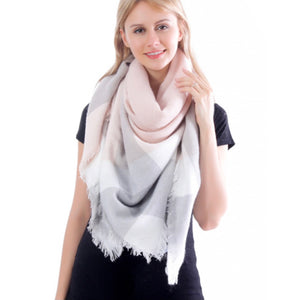 Light Grey Wide Plaid Scarf